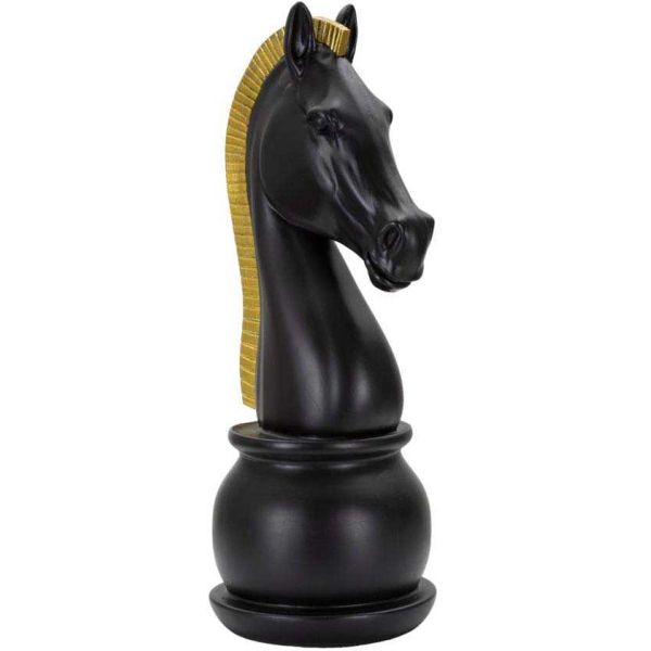 Figurine échec décoratif en polyrésine noire et dorée - 52,90