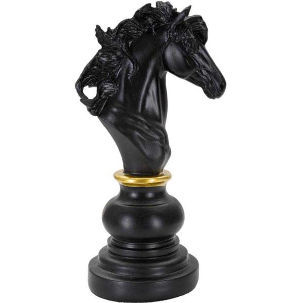 Figurine échec décoratif en polyrésine noire et dorée