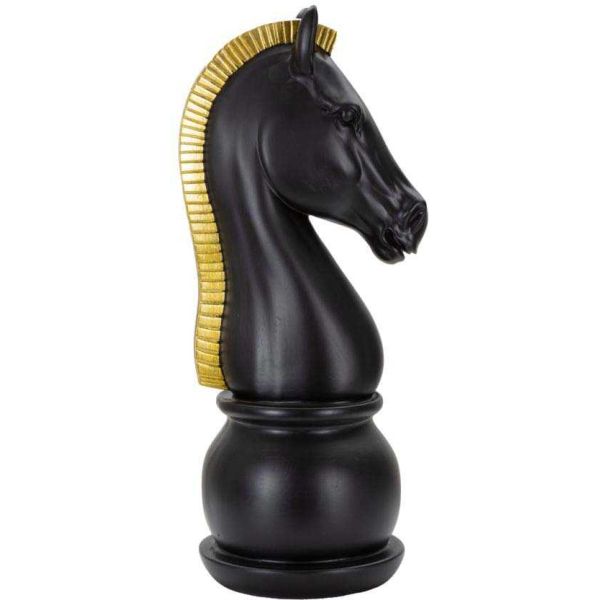 Figurine échec décoratif en polyrésine noire et dorée