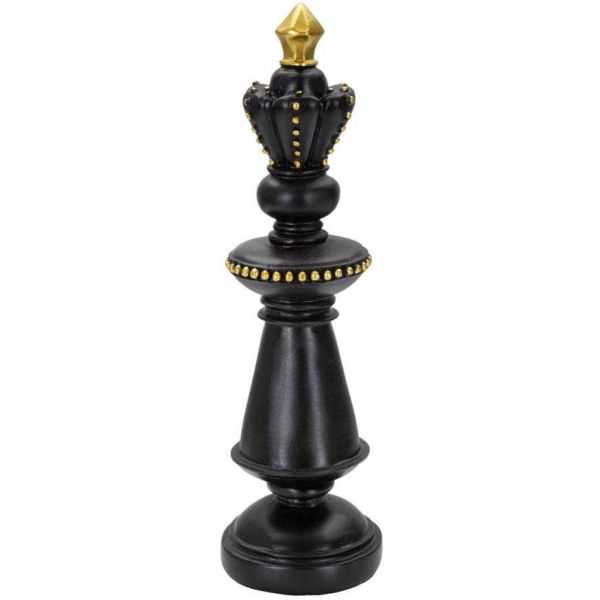 Figurine échec décoratif en polyrésine noire et dorée