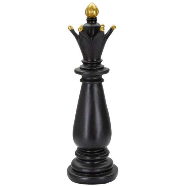 Figurine échec décoratif en polyrésine noire et dorée