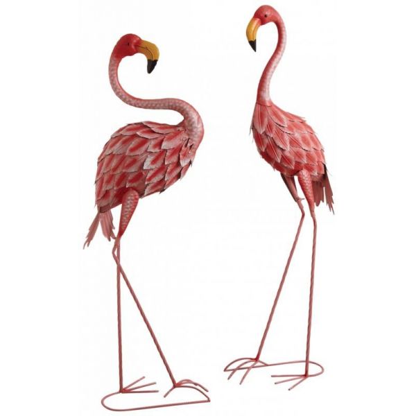 Flamant rose en métal laqué (Lot de 2)