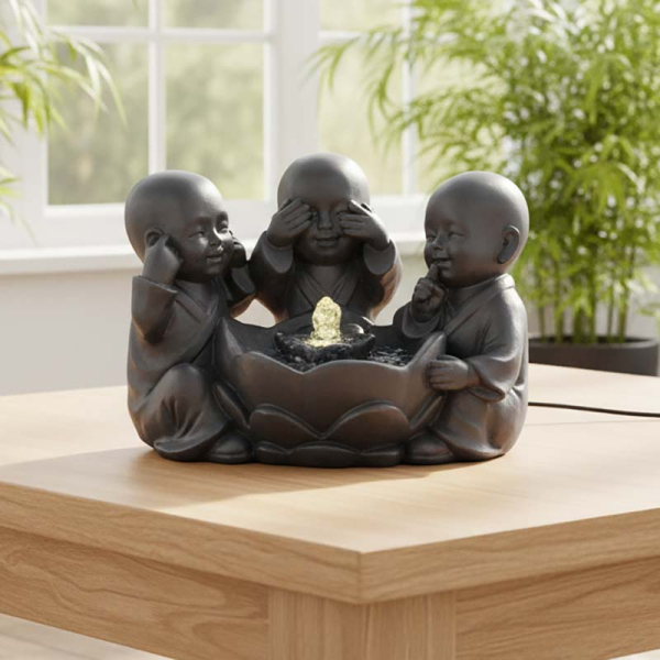 Fontaine en polyrésine trio bouddha - LUMINEO