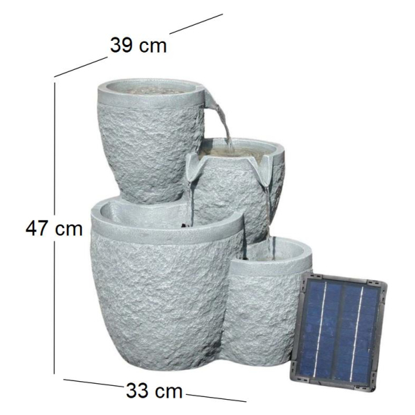 Fontaine de jardin solaire 4 étages 39 x 33 x 47 cm - IMH-0440