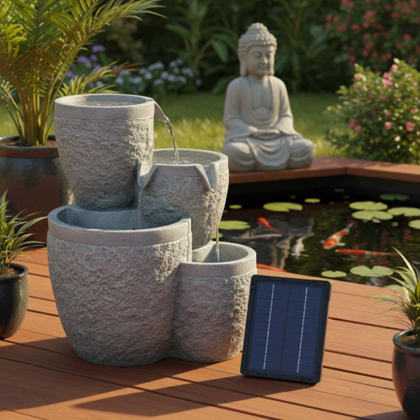 Fontaine de jardin solaire 4 étages 39 x 33 x 47 cm - Stonelite