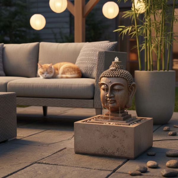 Fontaine tête de bouddha 30 x 30 x 48.5 cm - Stonelite