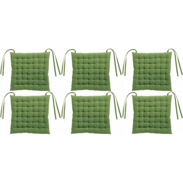 Galette de chaise en coton recyclé 36 points Zea vert (Lot de 6)
