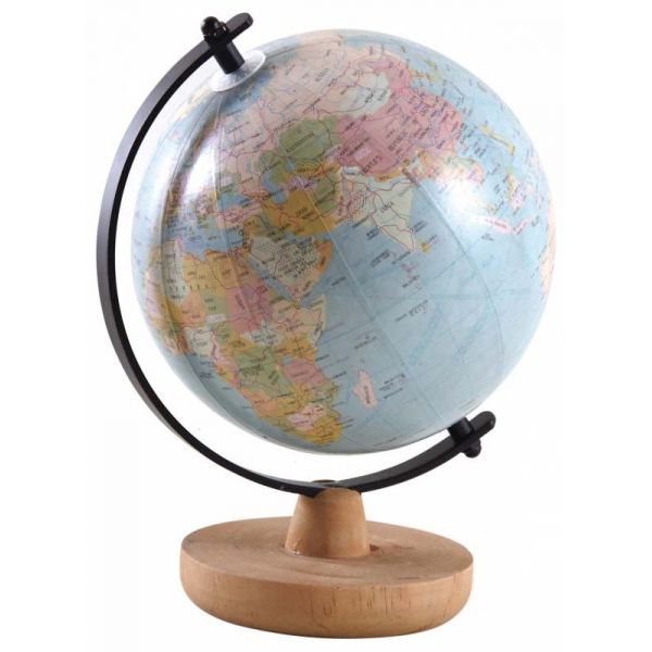 Globe décoratif en plastique avec socle en bois