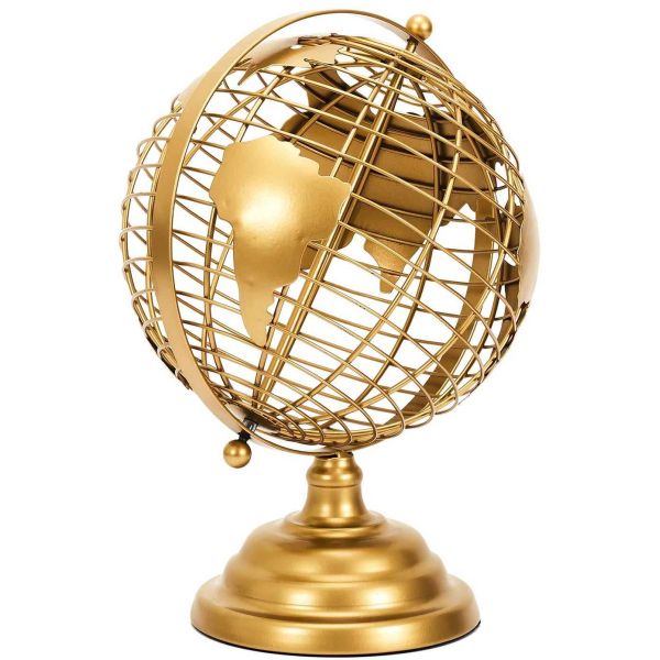 Globe terrestre décoratif en métal doré - CMP-4328
