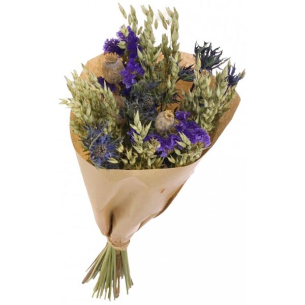 Grand bouquet de fleurs séchées mix (naturel et bleu)