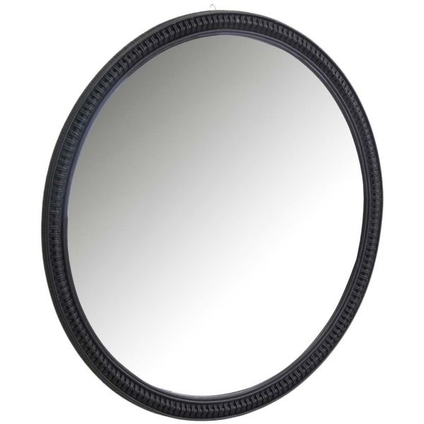 Grand miroir rond en rotin noir