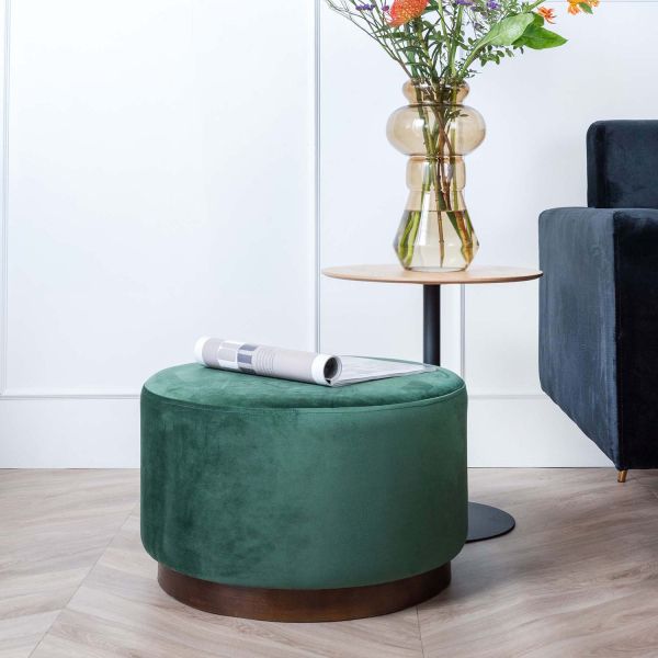 Grand pouf rond en velours et bois - LEITMOTIV