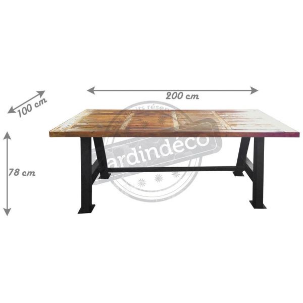 Grande table industrielle bois et métal 200 cm - ANTIC LINE CRéATIONS