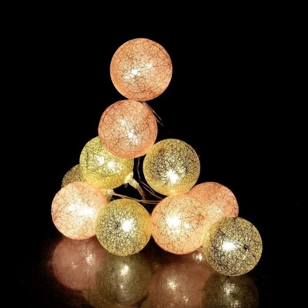 Guirlande lumineuse boules colorées 10 led 1,92 m (rose, doré)