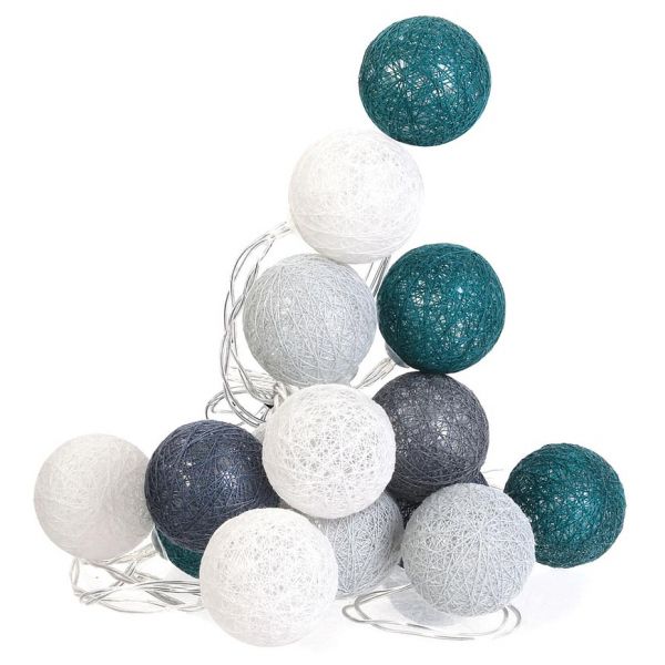 Guirlande lumineuse boules colorées 20 led 3,72 m (bleu, gris, vert)