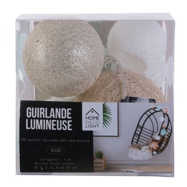 Guirlande lumineuse boules colorées 10 leds multi-tailles - CMP-1270