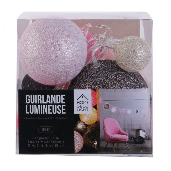 Guirlande lumineuse boules colorées 10 leds multi-tailles - CMP-1273