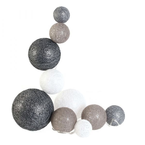 Guirlande lumineuse boules colorées 10 leds multi-tailles (gris)