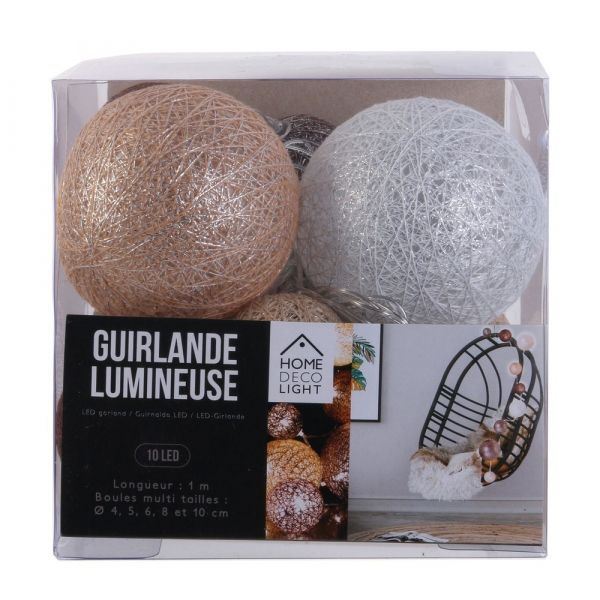 Guirlande lumineuse boules colorées 10 leds multi-tailles - CMP-1271