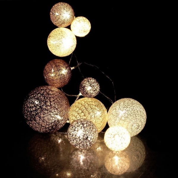 GUIRLANDE BOULE 4CM 10 LED TAUPE MARRON 192CM