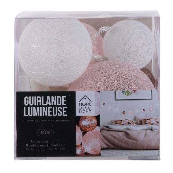 Guirlande lumineuse boules colorées 10 leds multi-tailles - CMP-1274