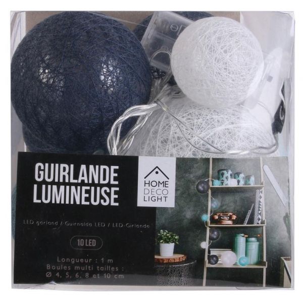 Guirlande lumineuse boules colorées 10 leds multi-tailles - THE HOME DECO LIGHT
