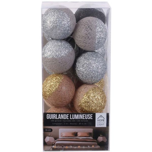 Guirlande lumineuse boules pailletées 16 leds - THE HOME DECO LIGHT