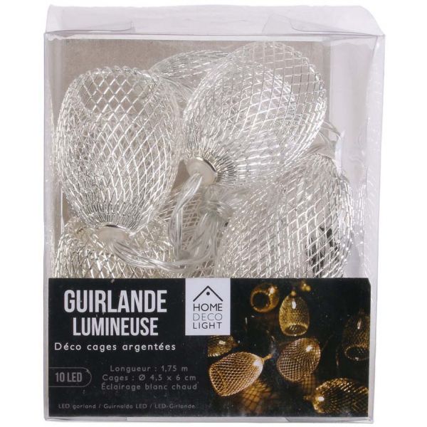 Guirlande lumineuse 10 cages argentées - 8,90