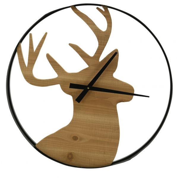 Horloge en pin et métal Cerf