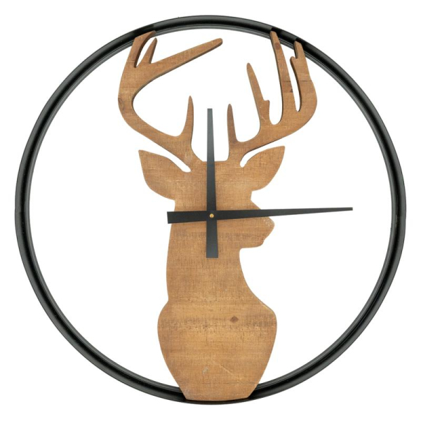 Horloge en bois et métal Cerf
