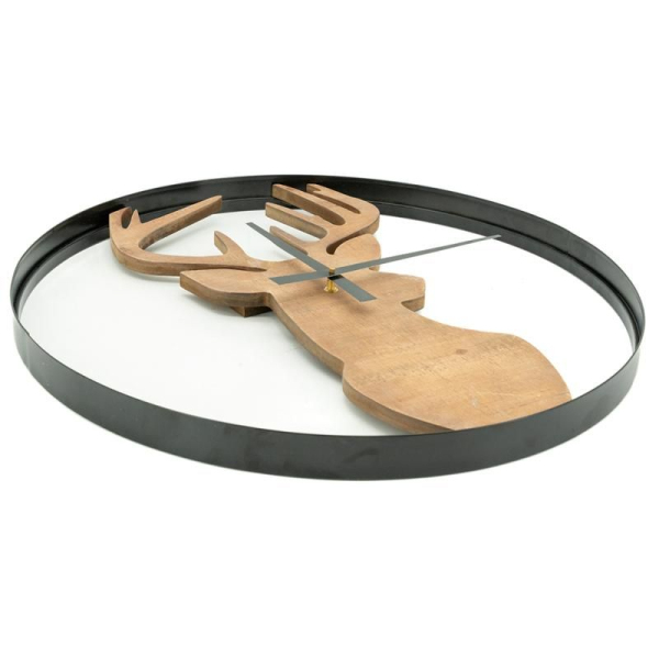 Horloge en bois et métal Cerf - AUB-7188