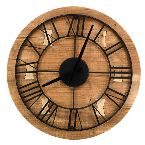 Horloge en bois recyclé et métal