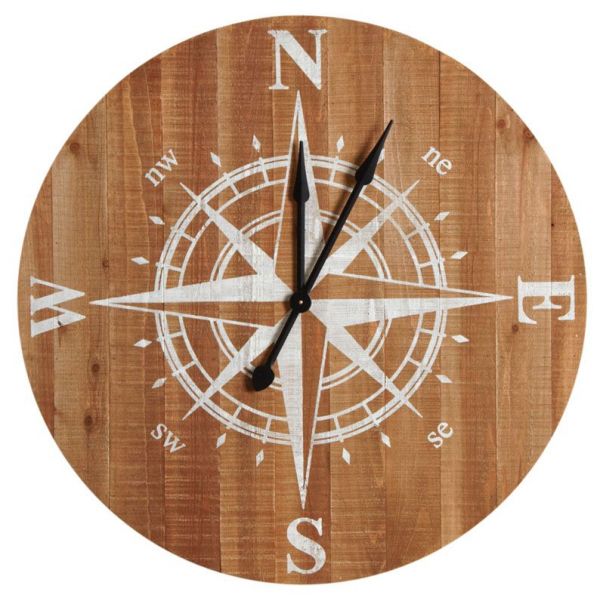 Horloge boussole en bois