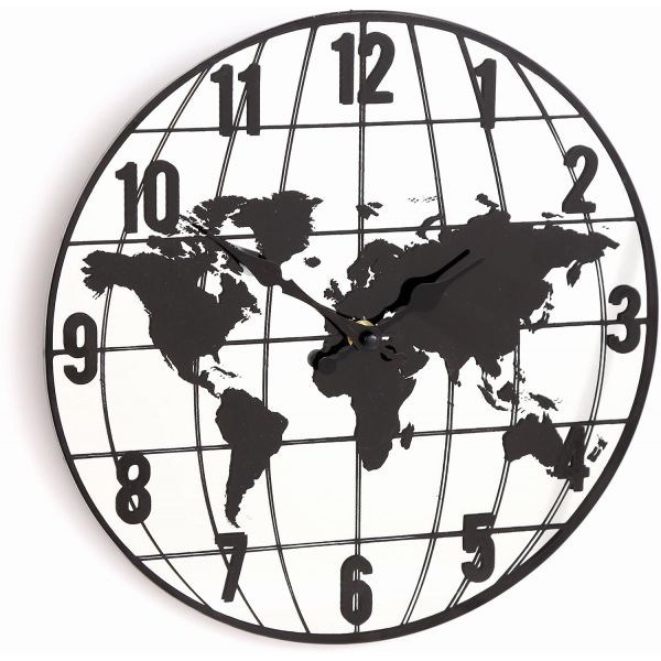 Horloge effet miroir mappemonde 30 cm