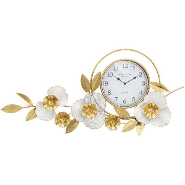 Horloge avec fleurs décoratives en métal Flow 92.5 x 8 x 45.5 cm