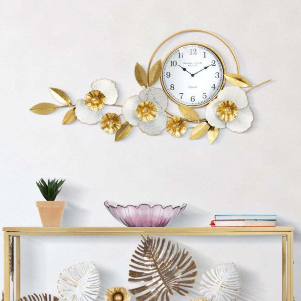 Horloge avec fleurs décoratives en métal Flow 92.5 x 8 x 45.5 cm - MAURO FERRETTI
