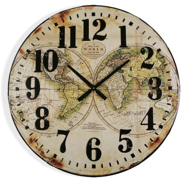 Horloge mappemonde aspect vieilli 80 cm