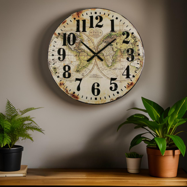 Horloge mappemonde aspect vieilli 80 cm - VERSA