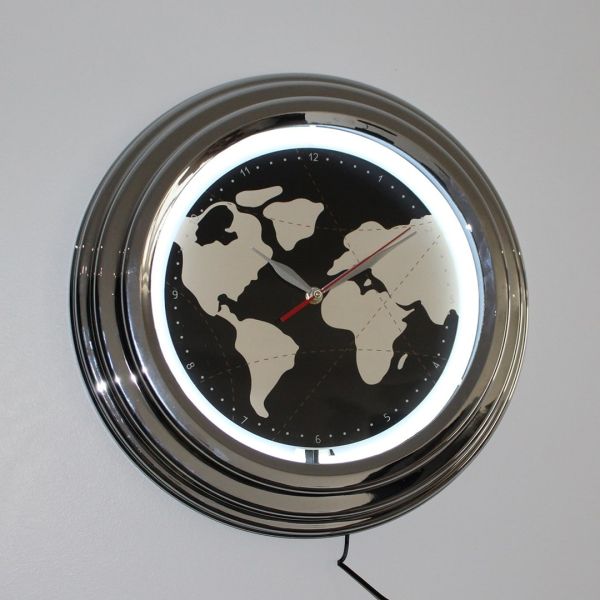 Horloge néon mappemonde 30 cm - AMADEUS