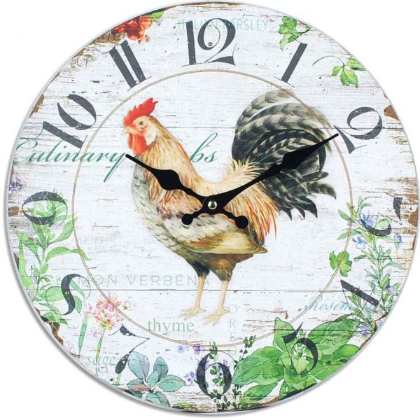 Horloge ronde en bois imprimé Coq 34 cm