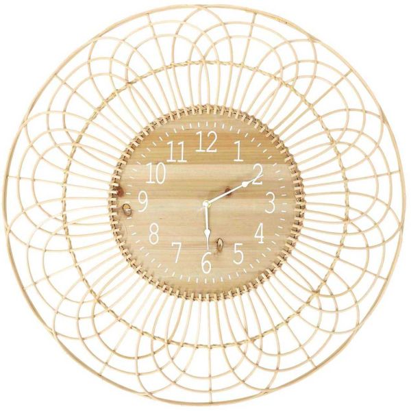 Horloge ronde en rotin 70 cm