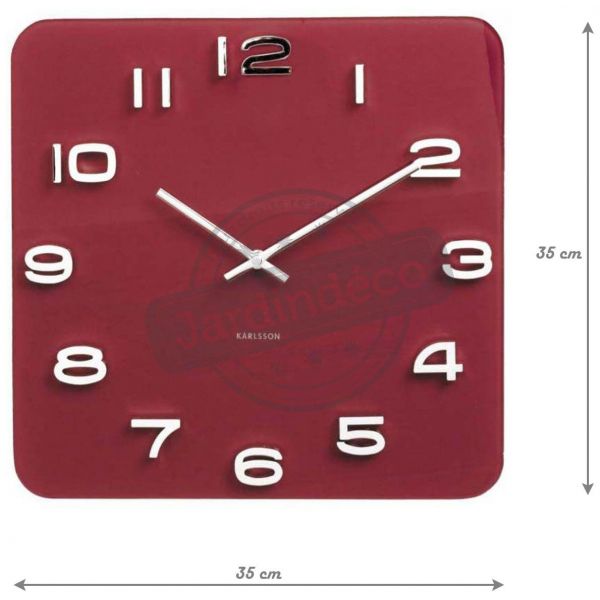 Horloge Carree Vintage En Verre 35 Cm Bordeaux