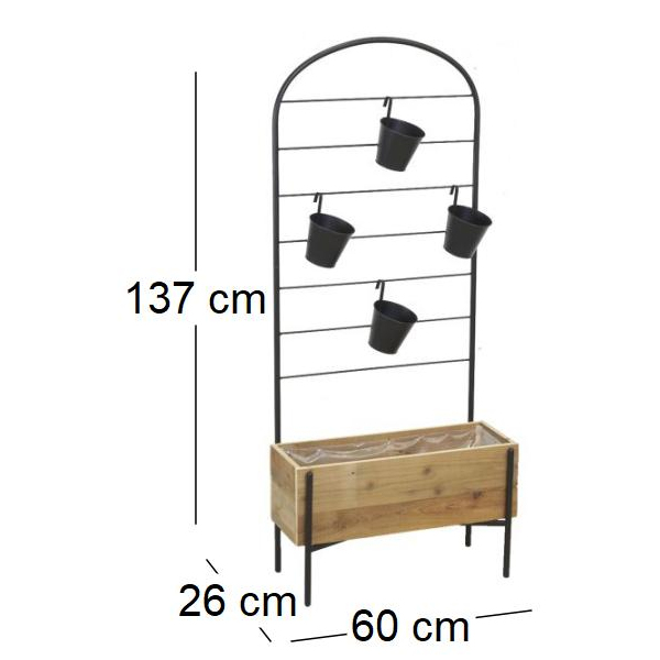Jardinière en bois avec treillis en métal + 4 seaux - AUB-5576