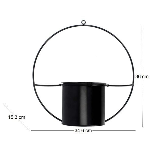 Jardinière déco ronde d'intérieur en métal noir - 5