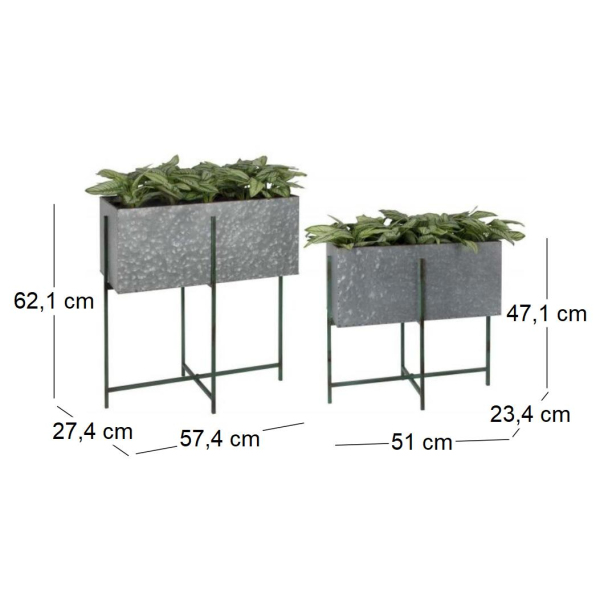 Jardinière sur pied en zinc intérieure extérieure (Lot de 2) - ESS-1100