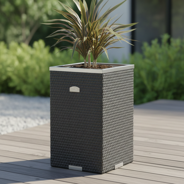 Jardinière en résine tressée avec cadre en aluminium 35 x 35 x 60 cm - Rattan Art