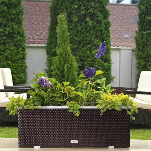 Jardinière en résine tressée avec cadre en aluminium 98 x 25 x 34 cm - 119