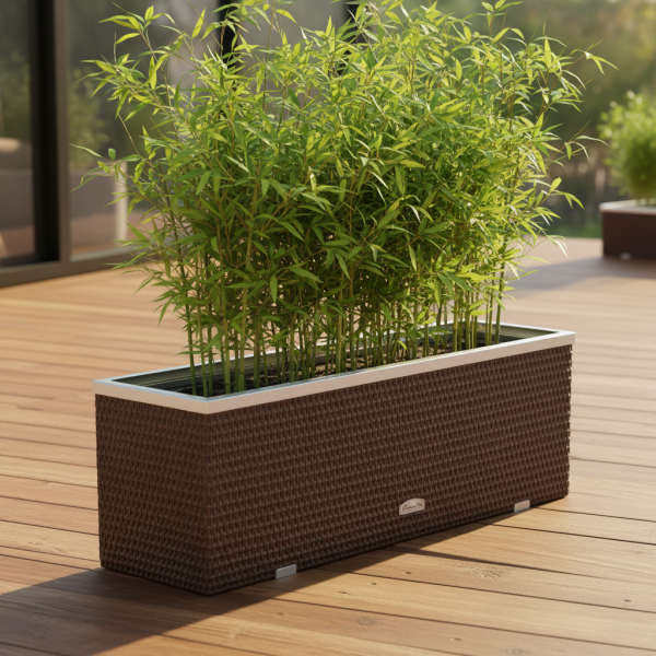 Jardinière en résine tressée avec cadre en aluminium 98 x 25 x 34 cm - Rattan Art