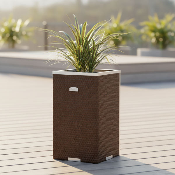 Jardinière en résine tressée avec cadre en aluminium 35 x 35 x 60 cm - Rattan Art