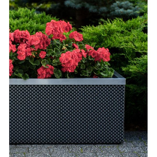 Jardinière en résine tressée avec réserve d'eau et cadre en aluminium 125 x 39 x 43 cm - Rattan Art